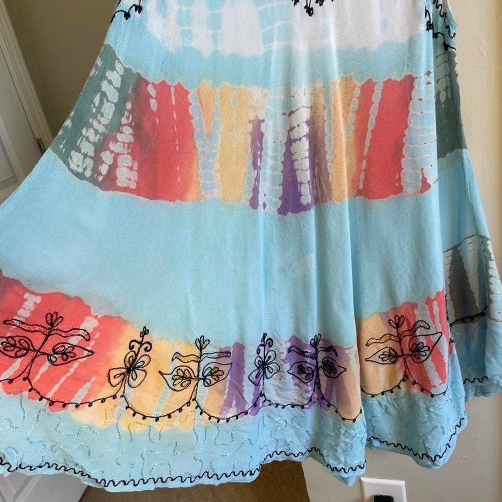 Shoreline Tunic Dress Womens Free Size Blue Tie Dye Excellent Boho Embroidered - Picture 4 of 6
